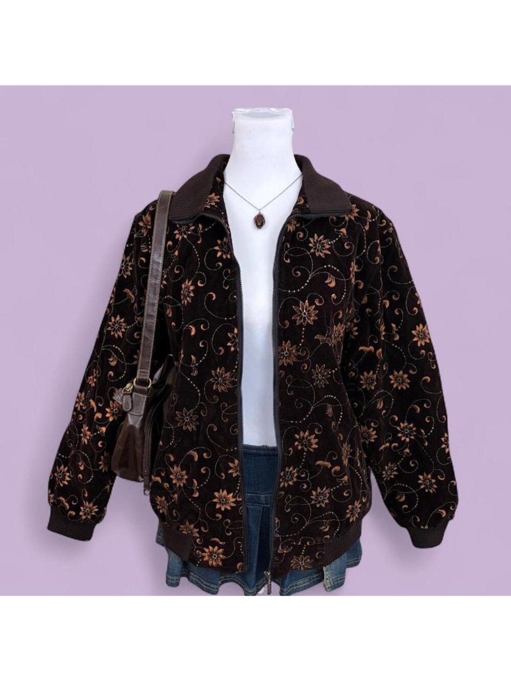 90s floral glitter velvet whimsygoth bomber jacket